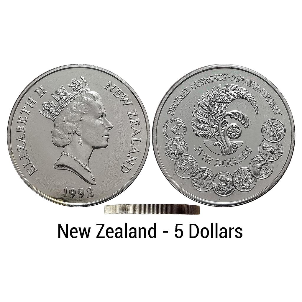 New Zealand Elizabeth II Royal Mint 1992 AD Copper-nickel 5 Dollars
