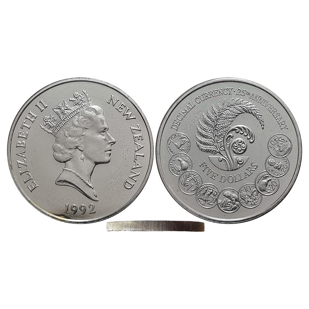 New Zealand Elizabeth II Royal Mint 1992 AD Copper-nickel 5 Dollars