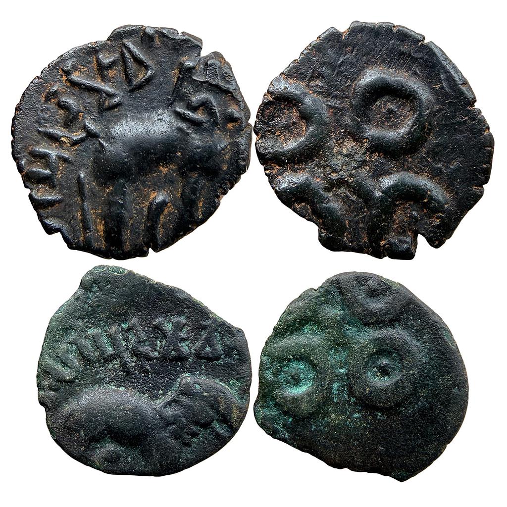 Ancient Satavahanas Vasistiputra Siri Pulumavi Universal type Set of 2 Coins Potin Unit