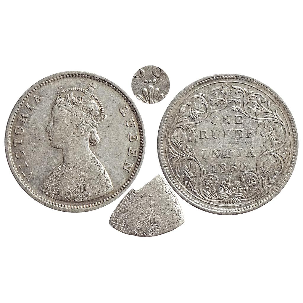 British India, Victoria Queen, 1862 AD, Half Anna Mule, 0/3 dots, Silver Rupee