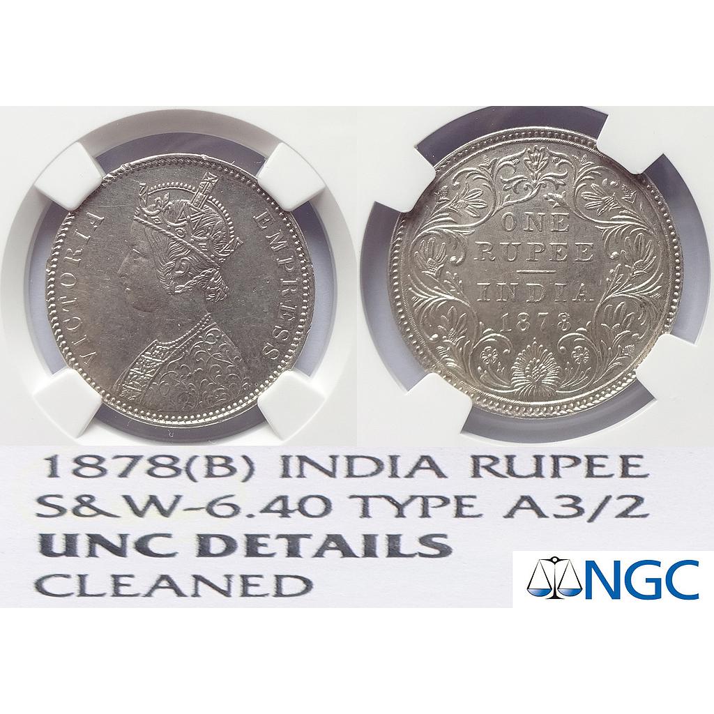 British India, Victoria Empress, 1878 AD, Bombay Mint, A3 / II / dot, 8 over 7 in date, Silver Rupee
