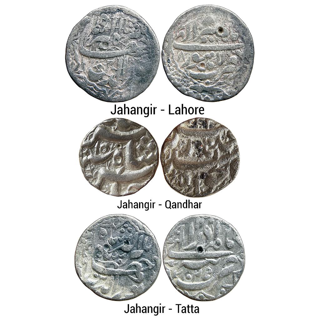 Mughal Jahangir Lahore Qandhar Tatta Mint Ilahi Month Tir Cancer Set of 3 Coins Silver Rupee