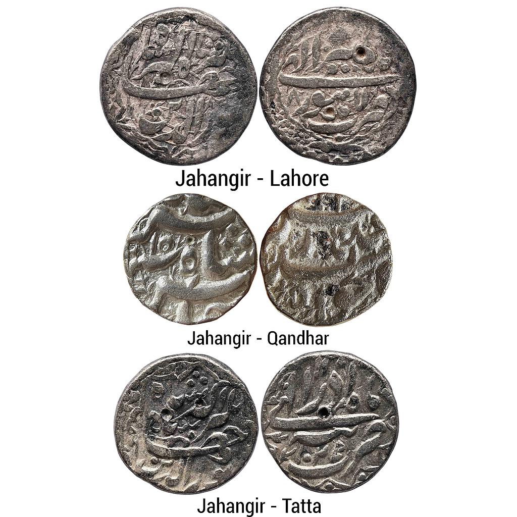 Mughal Jahangir Lahore Qandhar Tatta Mint Ilahi Month Tir Cancer Set of 3 Coins Silver Rupee