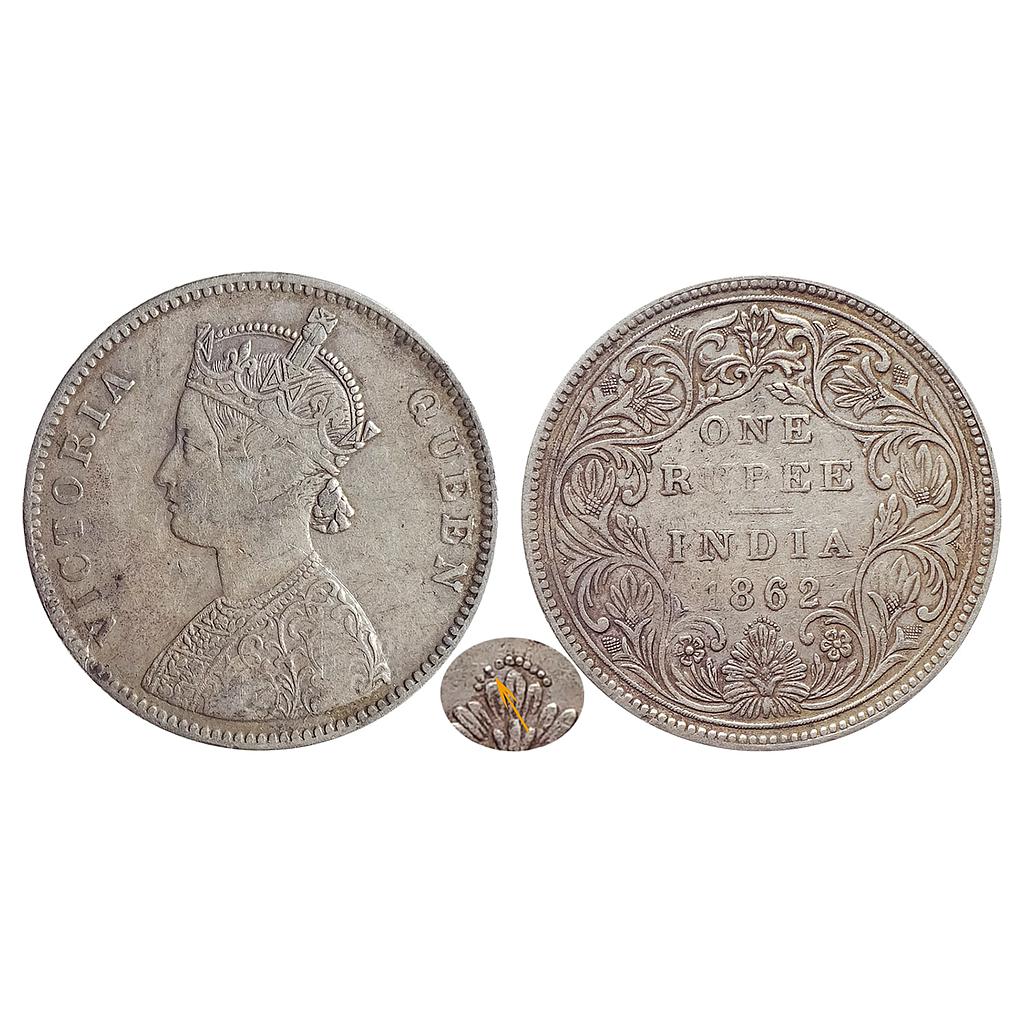 British India, Victoria Queen, 1862 AD, Bombay Mint, A / II / 0 / 11, Silver Rupee