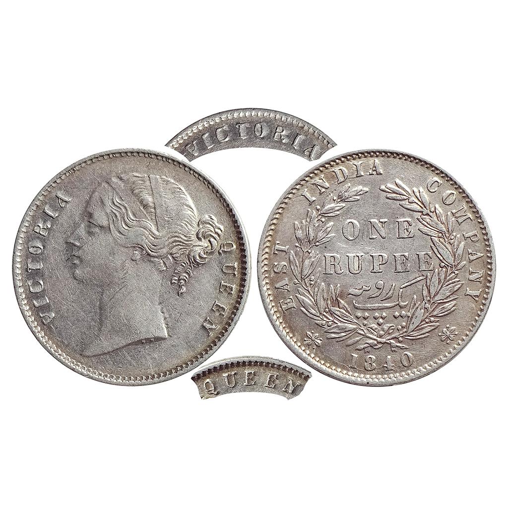 EIC, Victoria Queen, 1840 AD, DL, thin and crude legends, Silver Rupee