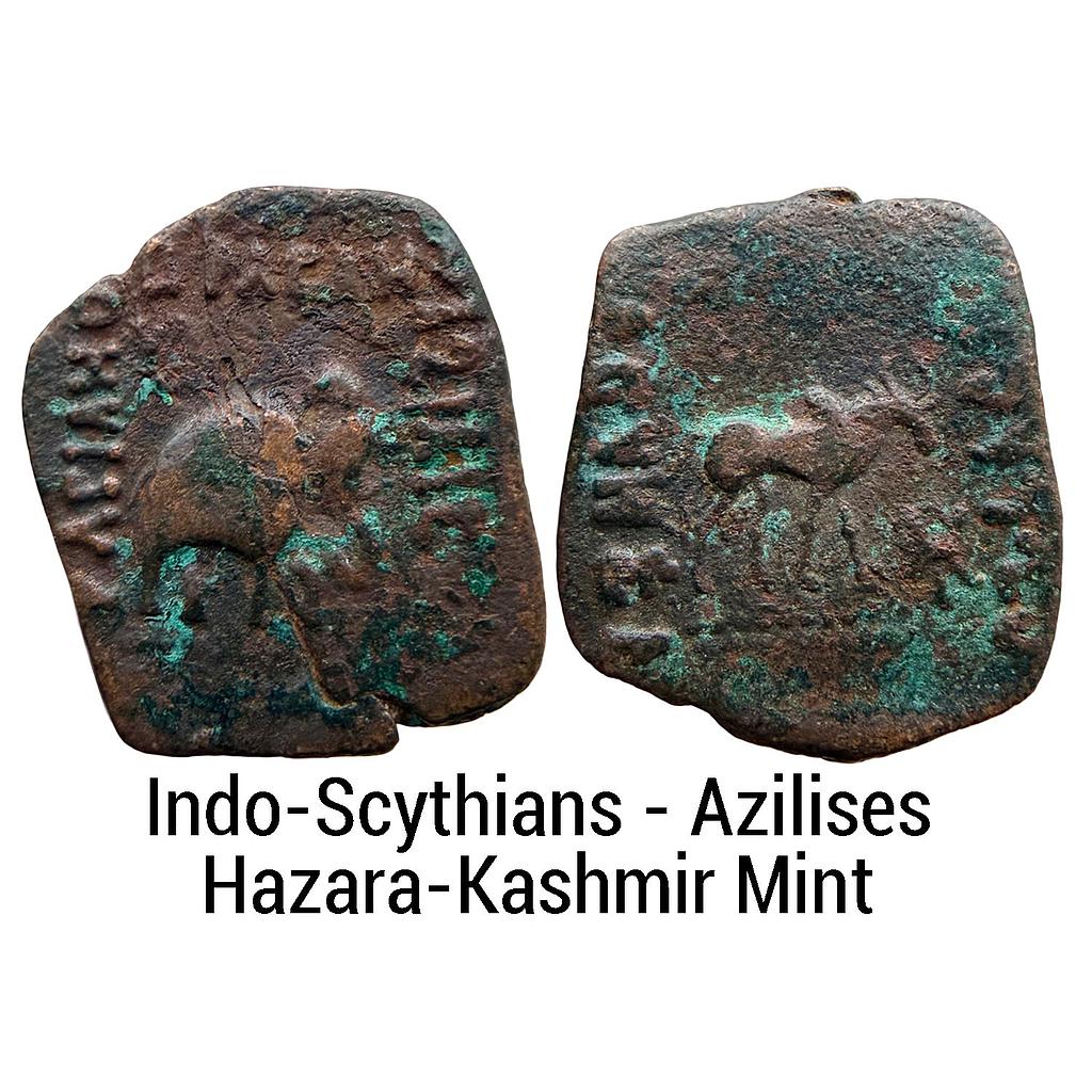 Ancient Indo-Scythians Azilises Hazara-Kashmir Mint Bronze Hemi Obol