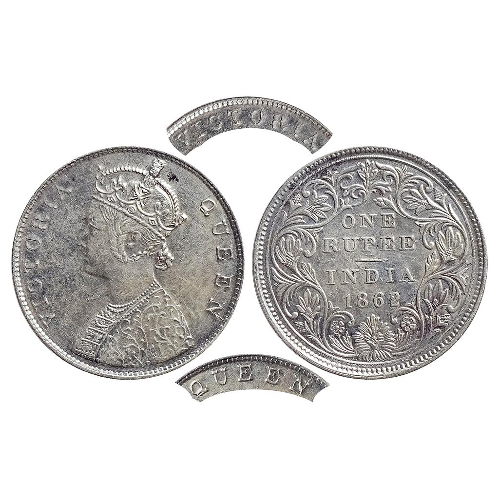 British India, Victoria Queen, Madras Mint, 1862 AD, B / II, thin and crude legends, Silver Rupee