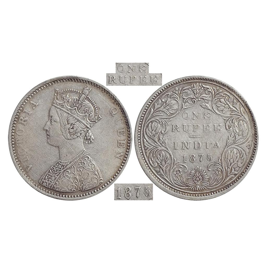 British India, Victoria Queen, 1875 AD, Bombay Mint, A2 / II / No mint mark, doubling error, Silver Rupee