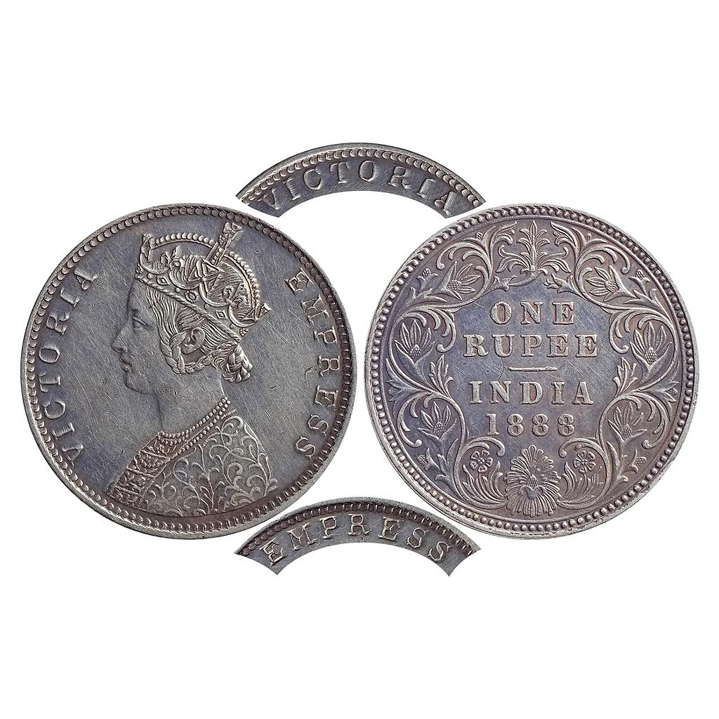 British India, Victoria Queen, 1888 AD, C2 / I, B raised, thin and crude legends, Silver Rupee