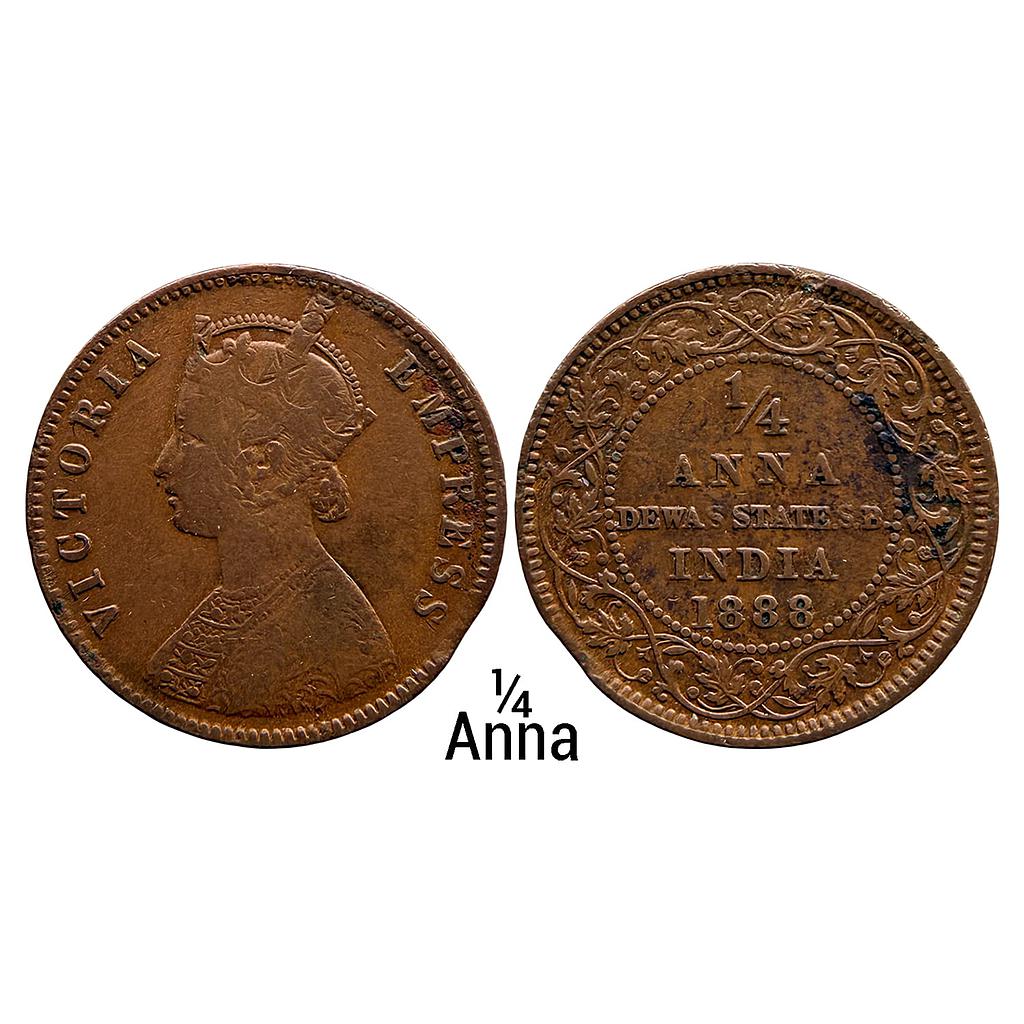 IPS Dewas State Allote Mint British Protectorate Senior Branch Issued during the reign of Maharajah Krishnaji Rao Queen Victoria as Empress of India