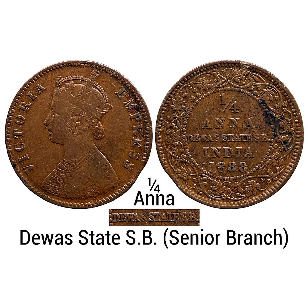 IPS Dewas State Allote Mint British Protectorate Senior Branch Issued during the reign of Maharajah Krishnaji Rao Queen Victoria as Empress of India