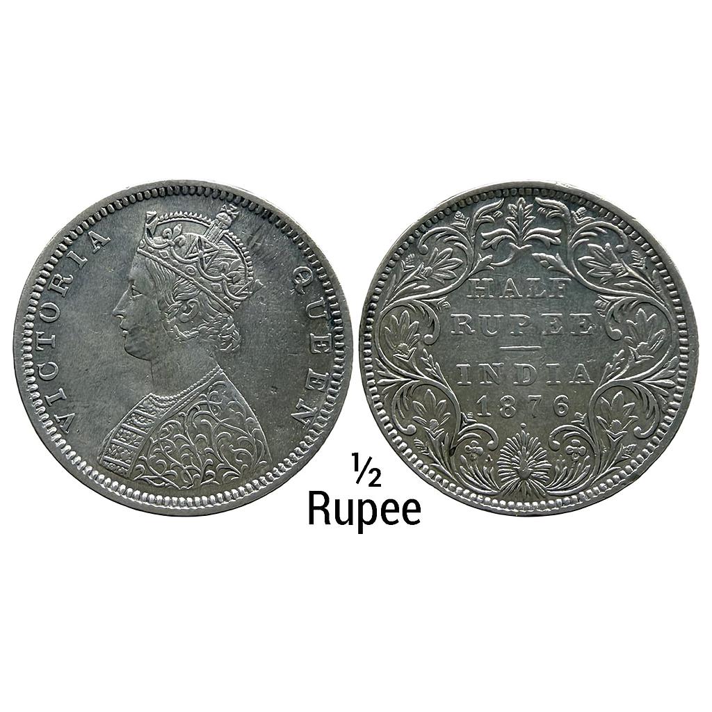 British India Victoria Queen 1876 AD Bombay Mint Obv. B2 Rev. II with dot Silver 1/2 Rupee
