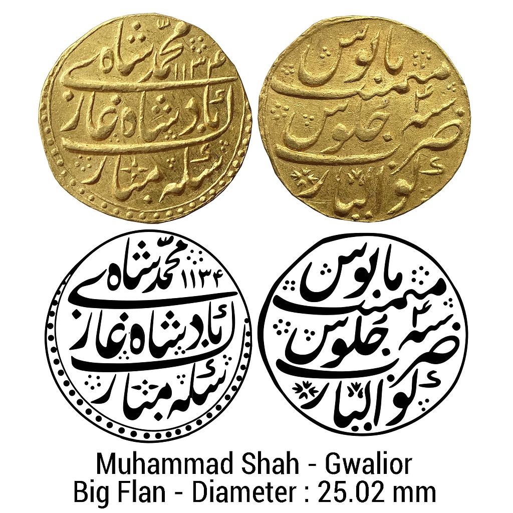 Mughal Muhammad Shah Gwalior Mint Gold Mohur