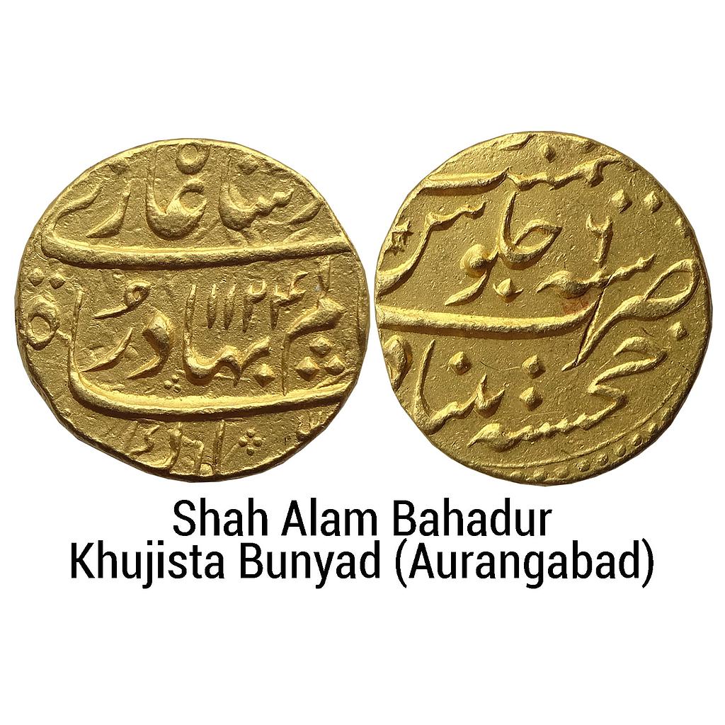 Mughal Shah Alam Bahadur Khujista Bunyad Aurangabad Mint Gold Mohur