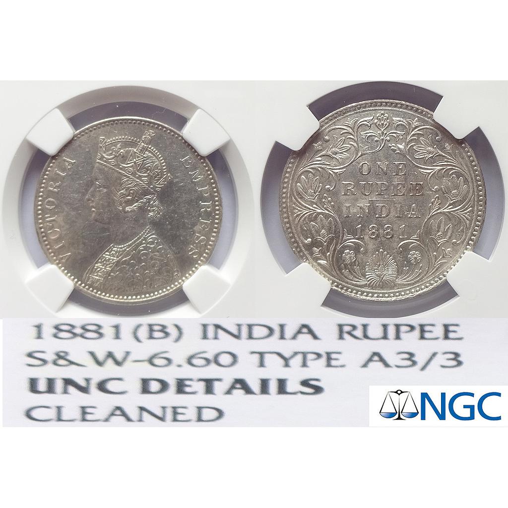 British India, Victoria Empress, 1881 AD, Bombay Mint, A3 / IV / dot, Silver Rupee