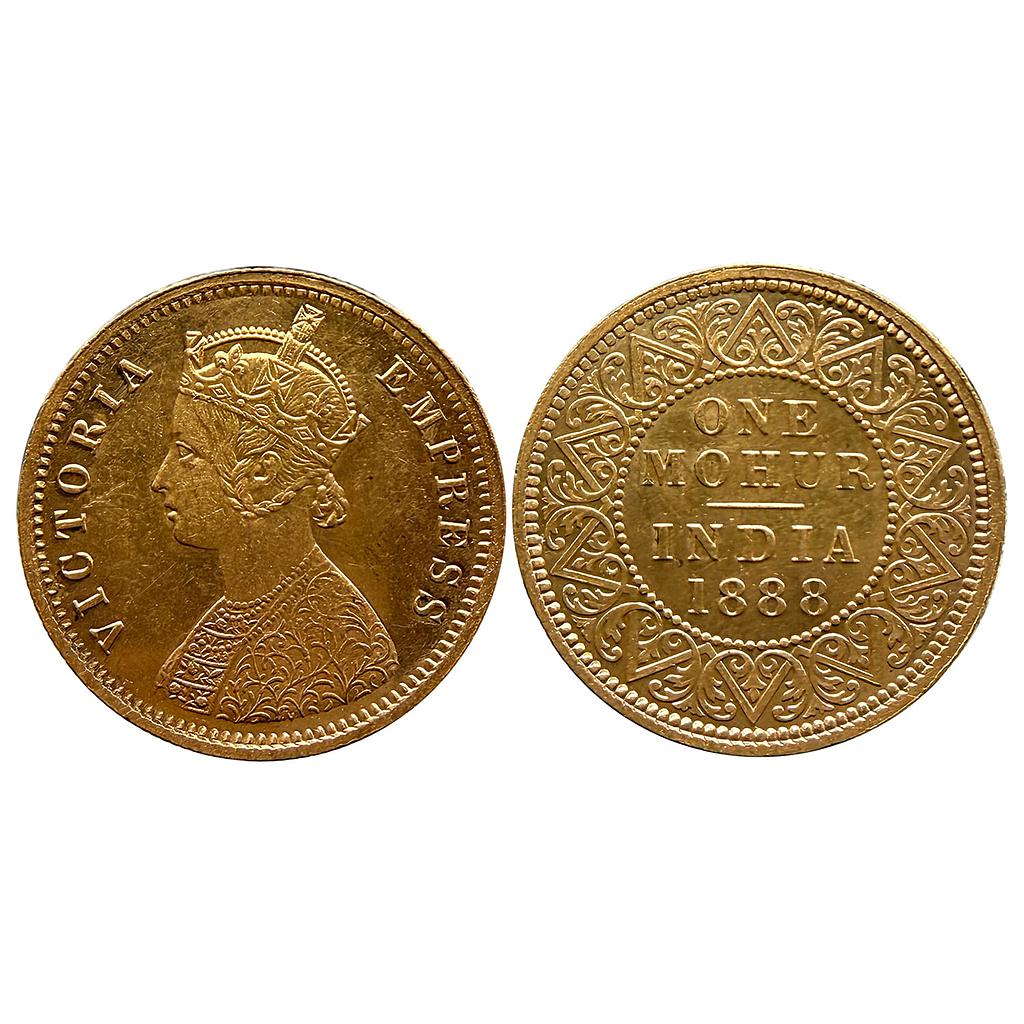 British India Victoria Empress 1888 AD Calcutta Mint obv V in relief Gold Mohur