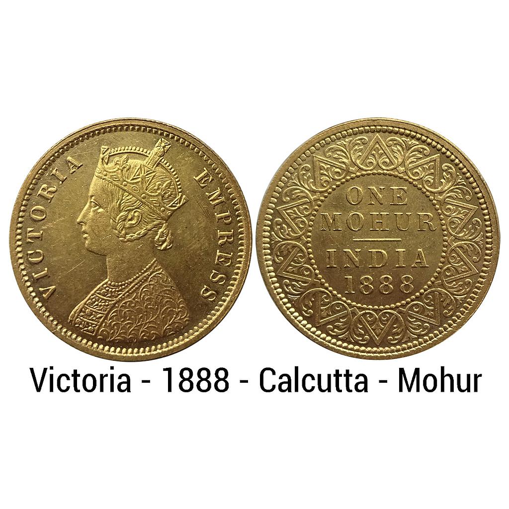 British India Victoria Empress 1888 AD Calcutta Mint obv V in relief Gold Mohur