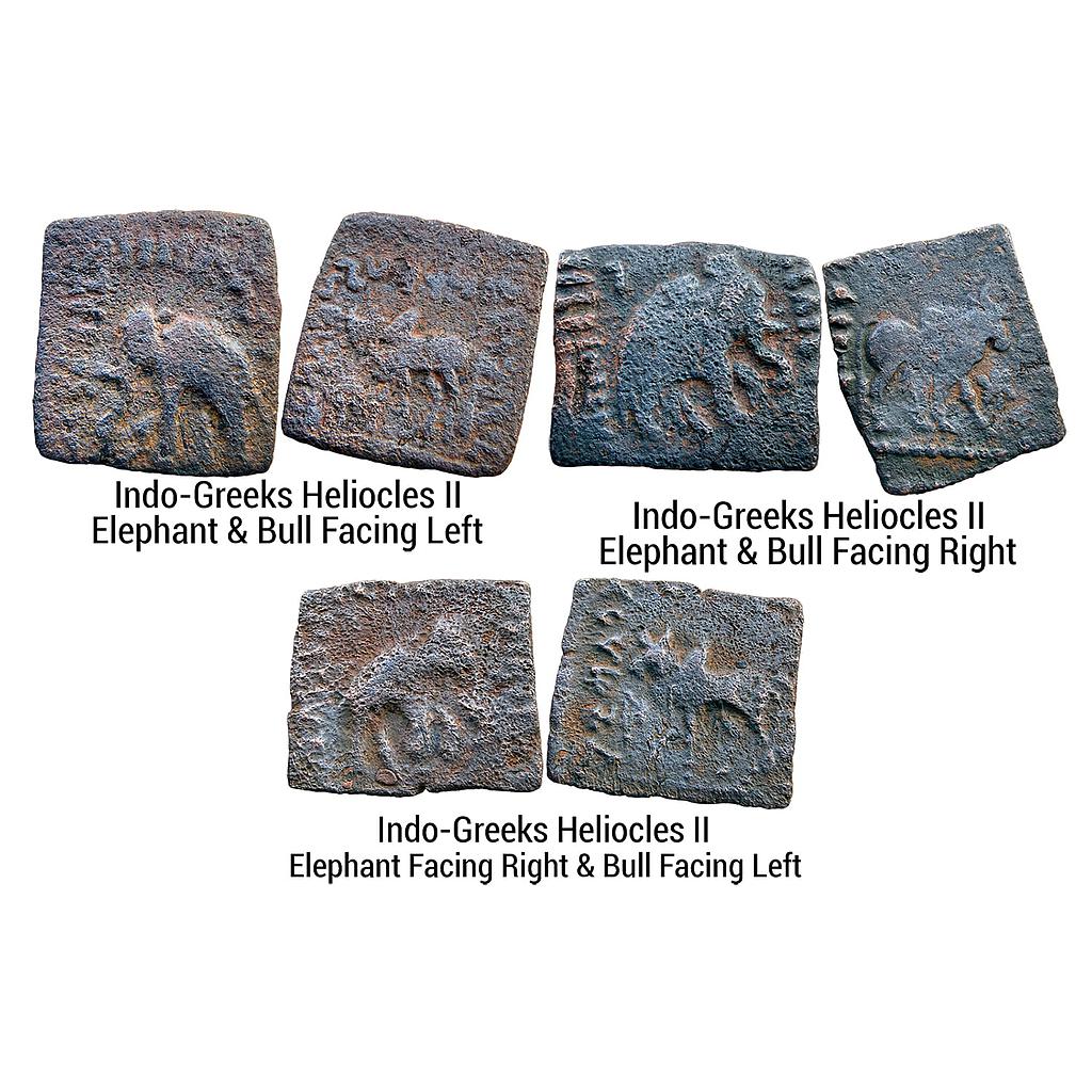 Ancient Indo-Greeks Heliocles II Set of 3 Coins Bronze Quadruple