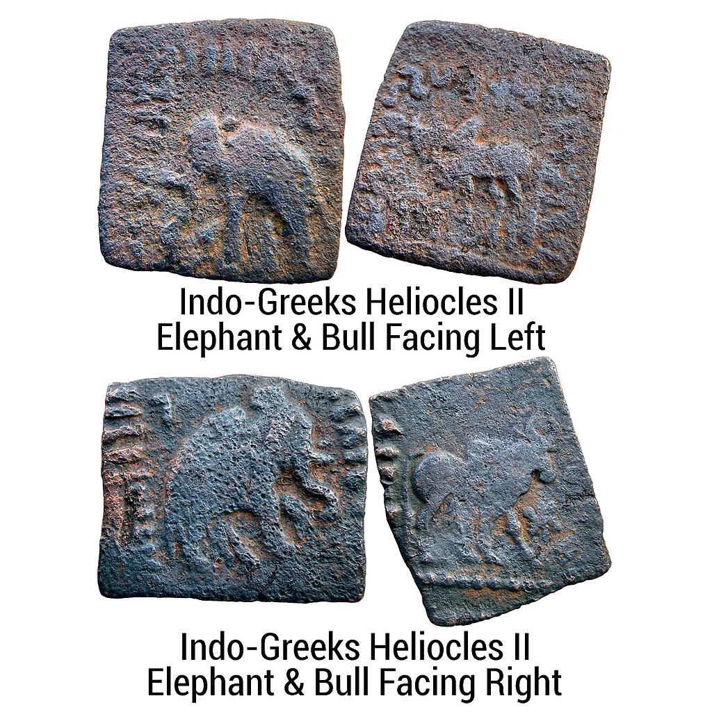 Ancient Indo-Greeks Heliocles II Set of 2 Coins Bronze Quadruple