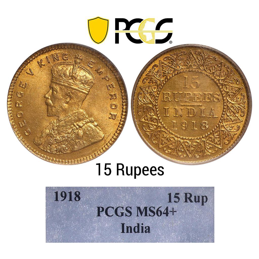 British India George V 1918 AD Bombay Mint Gold 15 Rupees