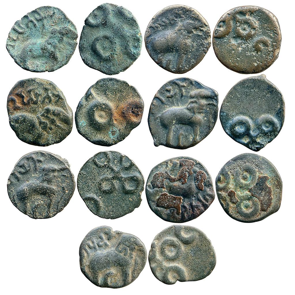 Ancient Deccan Region Satavahanas Siri Pulumavi Siri Skanda Satakarni Siri Yagna Satakarni Set of 7 Coins Potin Unit