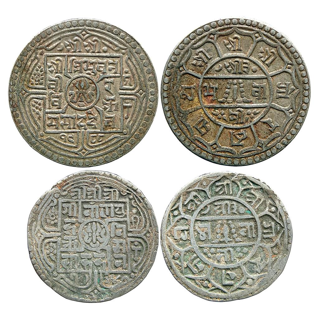 Nepal Set of 2 Coins Tribhuvana Bir Bikram SE 1988 Girvan Yuddha Bikram Shah SE 1734 Silver 2 Mohur &amp; 1 Mohur
