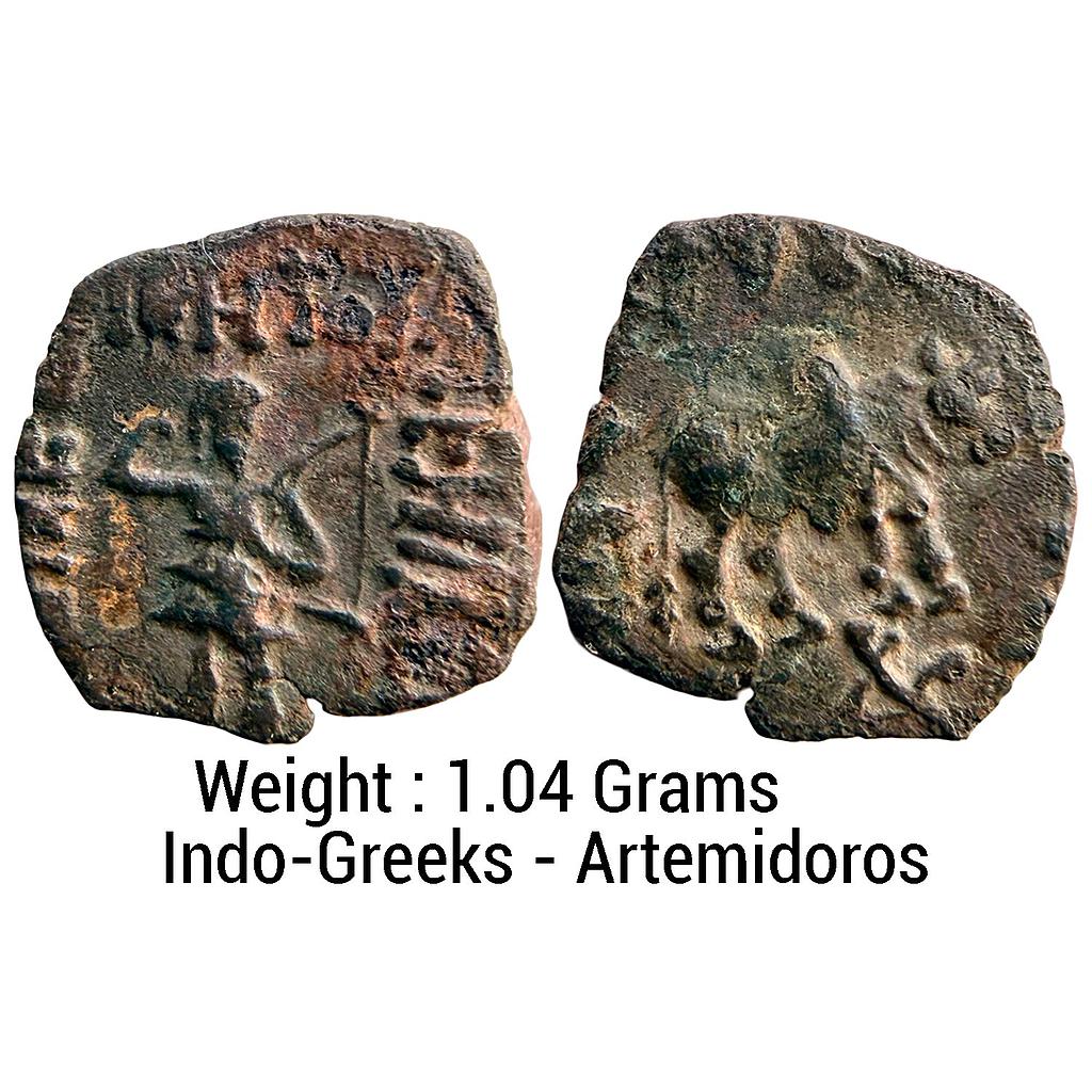 Ancient Indo-Greeks Artemidoros Bronze Unit