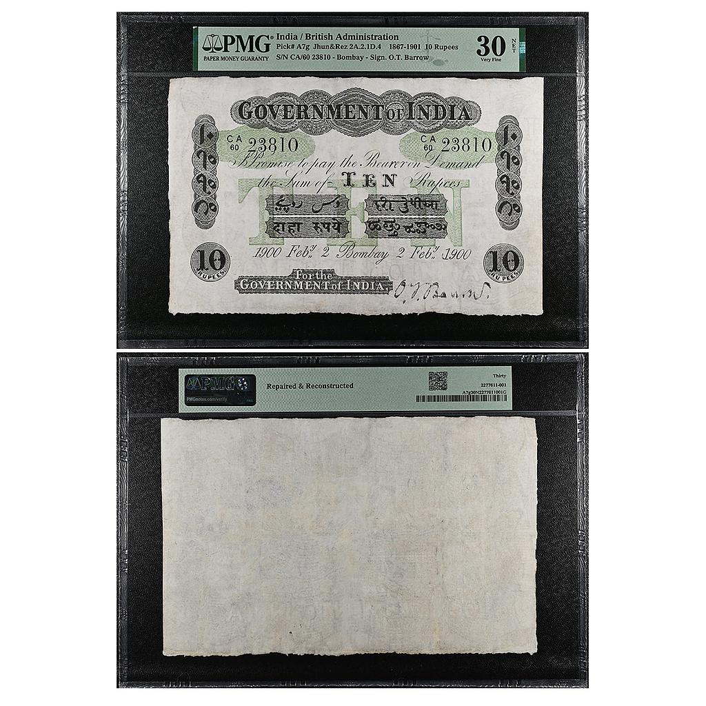 Government of India Victoria Empress Uniface 1st issue green underprint Bombay circle dated 2nd Feb 1900 10 Rupees