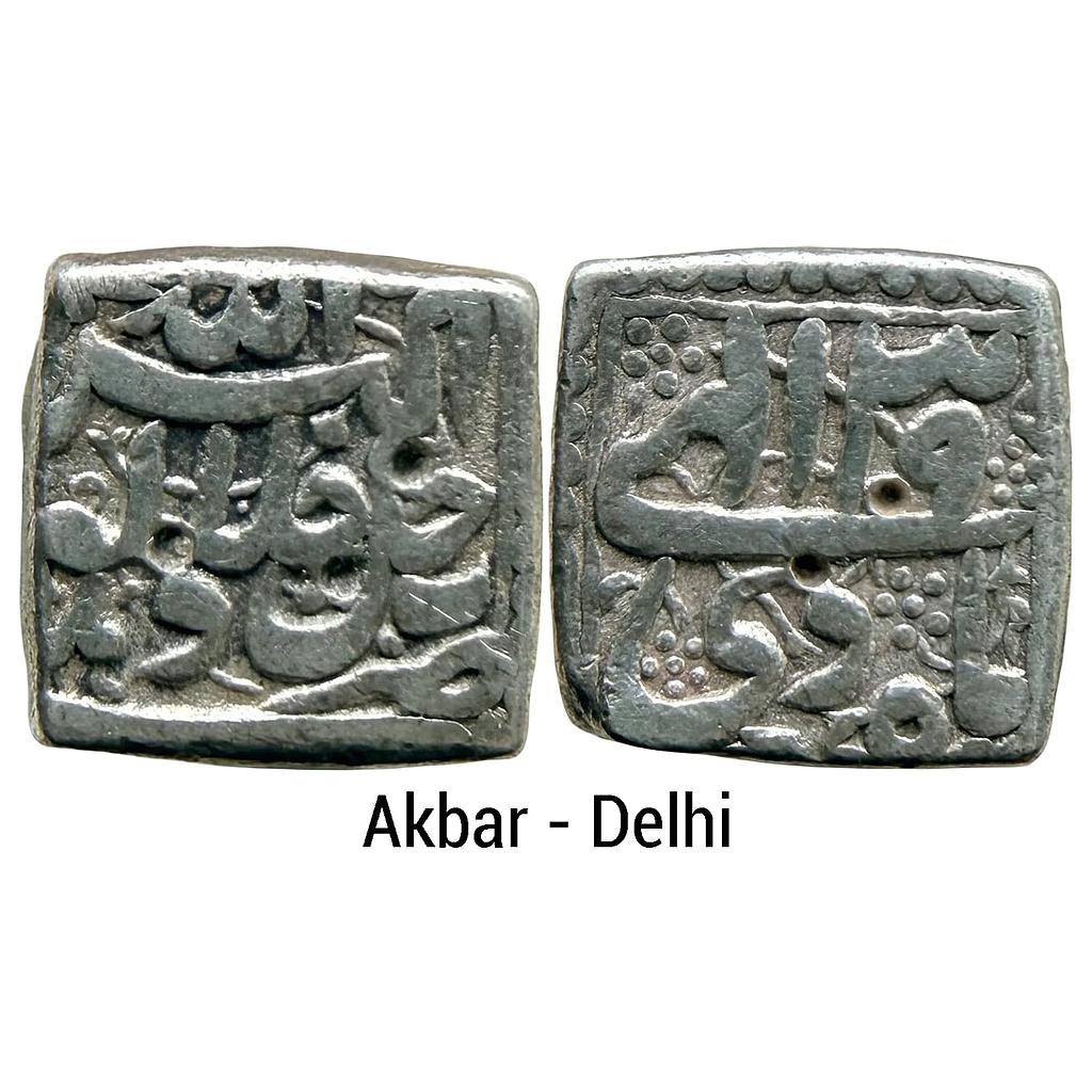 Mughal Akbar Delhi Mint Ilahi type Month Di Capricon Silver Square Rupee
