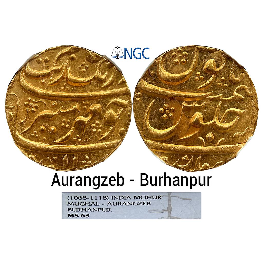 Mughal Aurangzeb Burhanpur Mint Gold Mohur