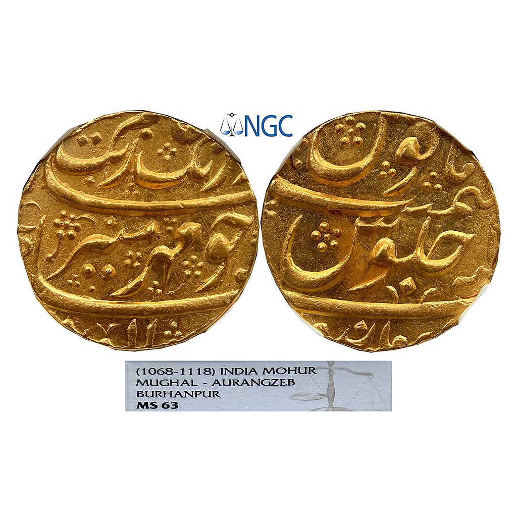 Mughal Aurangzeb Burhanpur Mint Gold Mohur