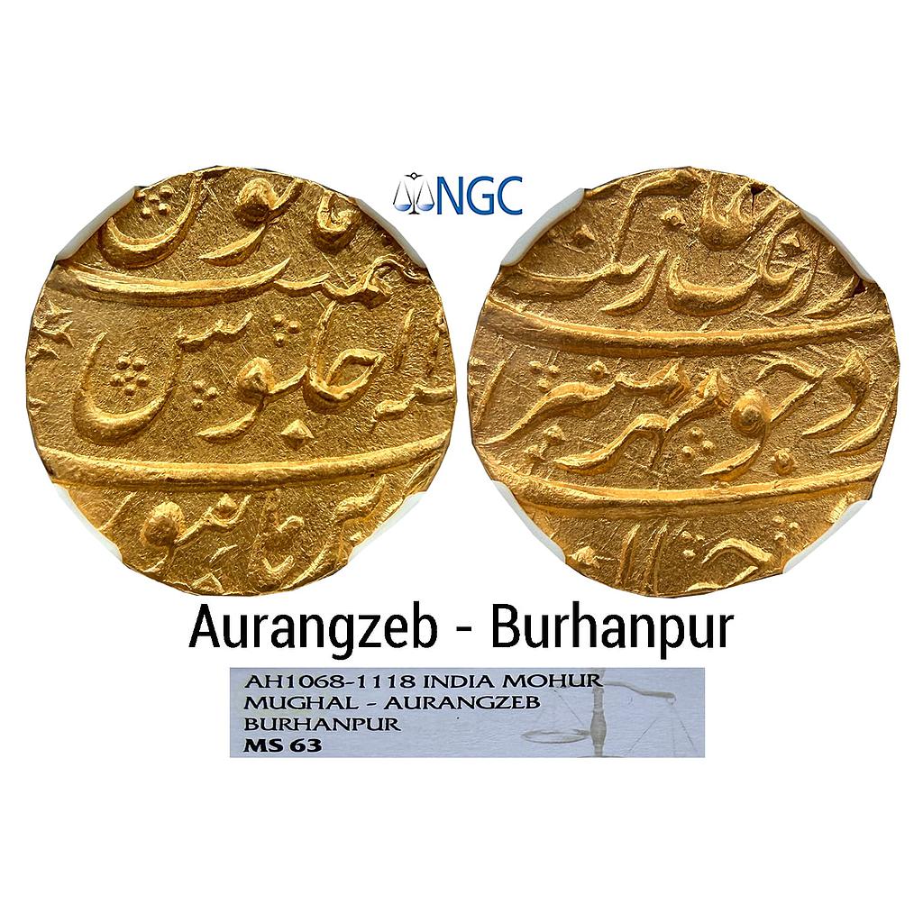 Mughal Aurangzeb Burhanpur Mint Gold Mohur