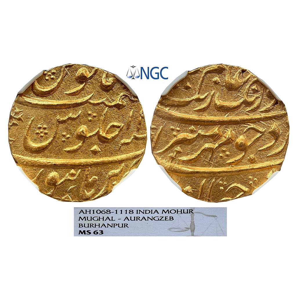 Mughal Aurangzeb Burhanpur Mint Gold Mohur