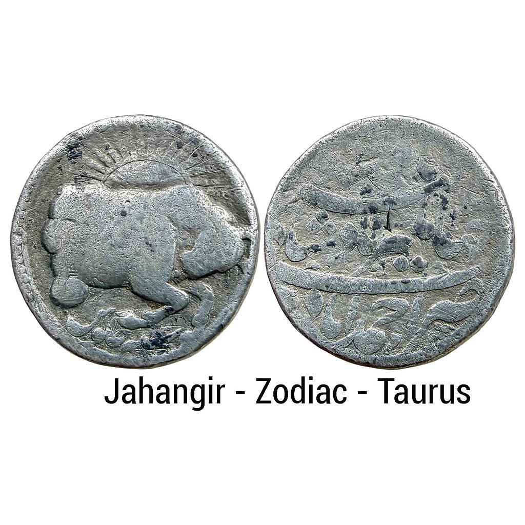Mughal Jahangir struck at Ahmedabad Mint Taurus Zodiac Type Silver Rupee