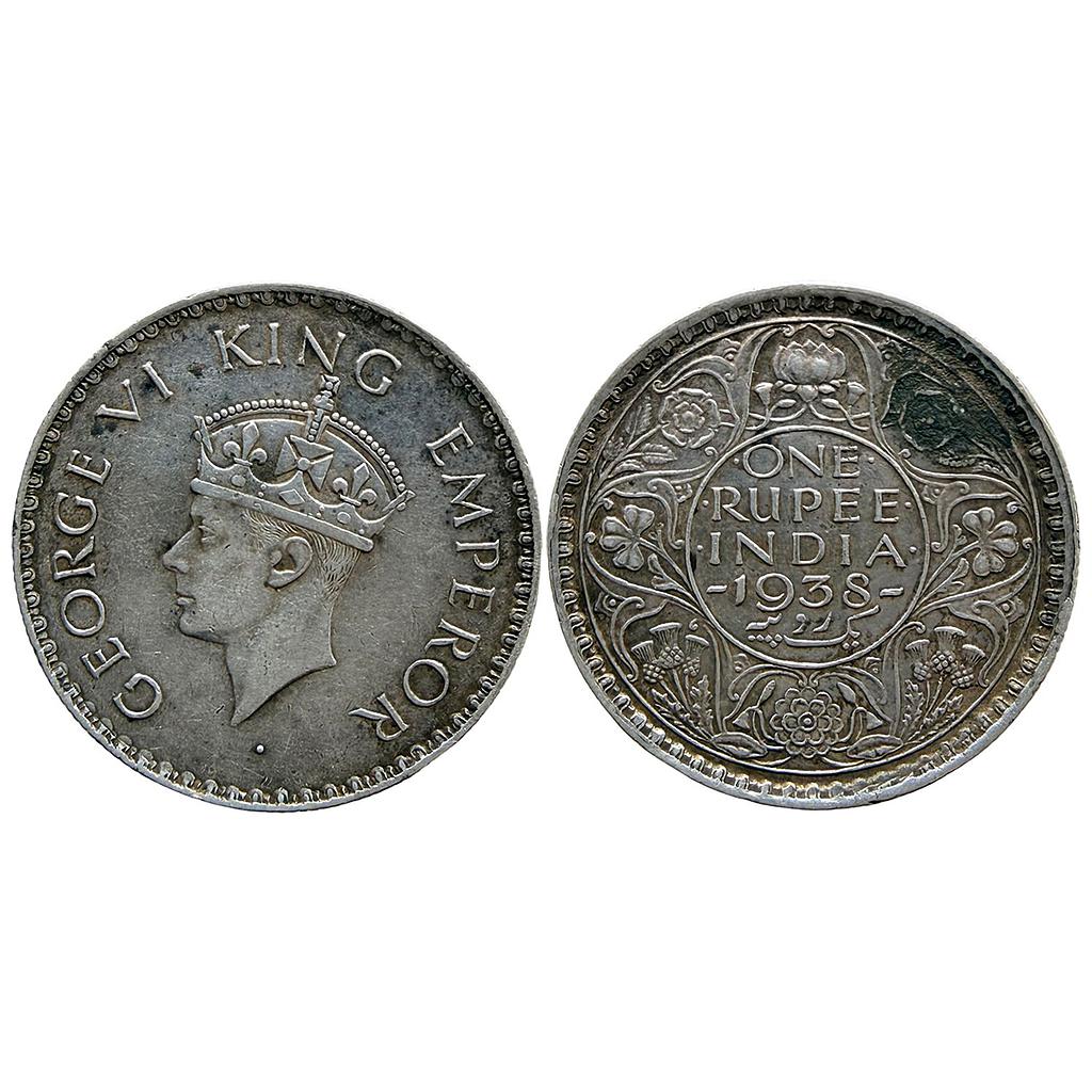 British India George VI 1938 AD Bombay Mint Obv A Rev I without Dot Silver Rupee
