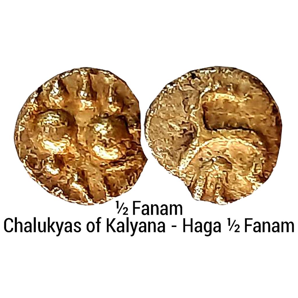 Hindu Medieval Chalukyas of Kalyana Gold Haga 1/2 Fanam