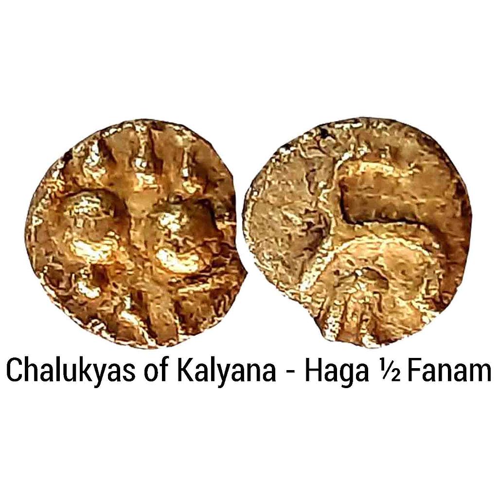 Hindu Medieval Chalukyas of Kalyana Gold Haga 1/2 Fanam