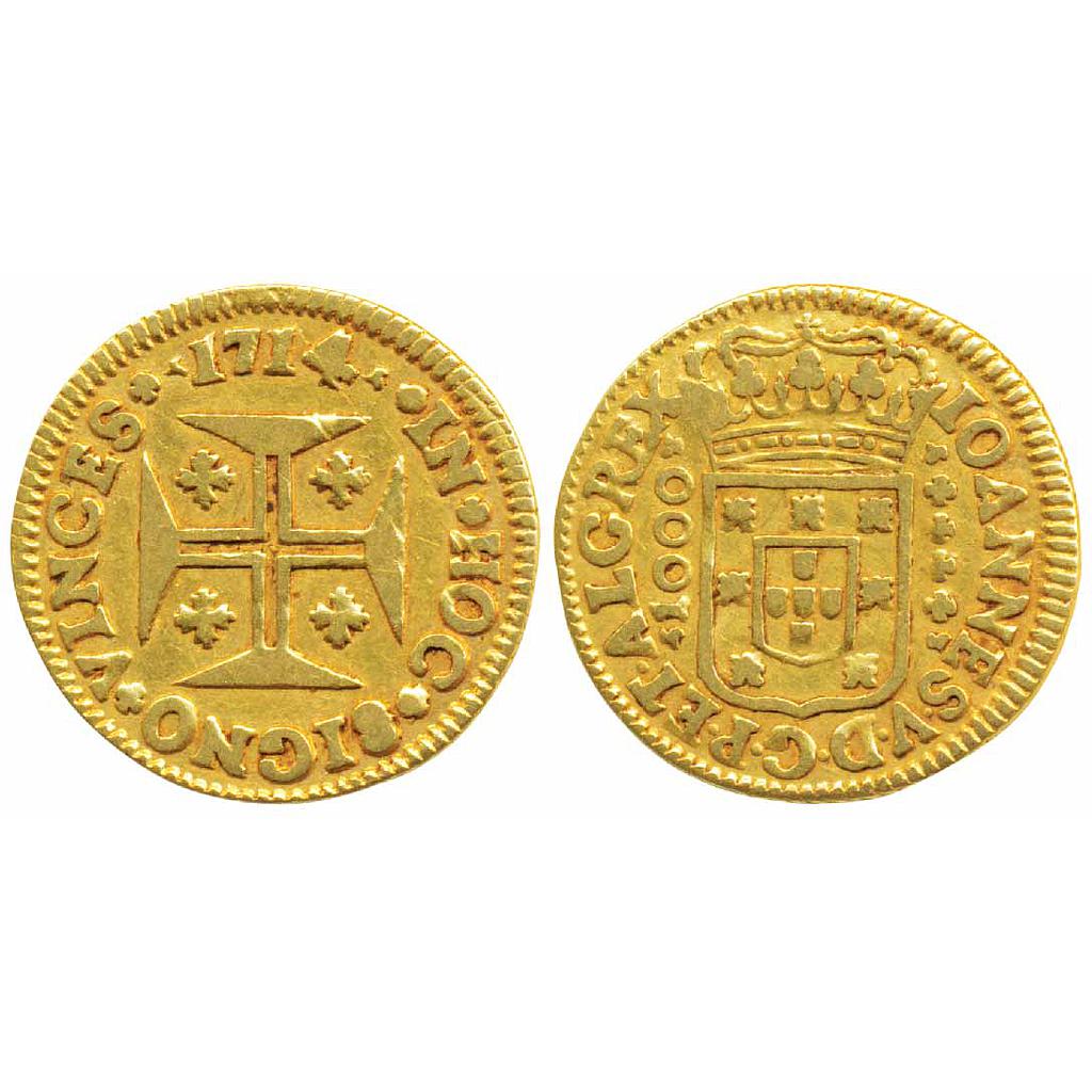 Portugal Joao V 1714 AD Gold 1000 Reis or Quartinho