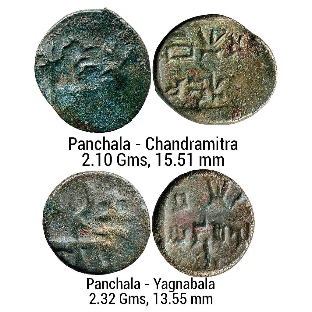 Ancient Pre-Kushana Period Panchala Chandramitra and Yagnabala Set of 2 Coins Copper Unit