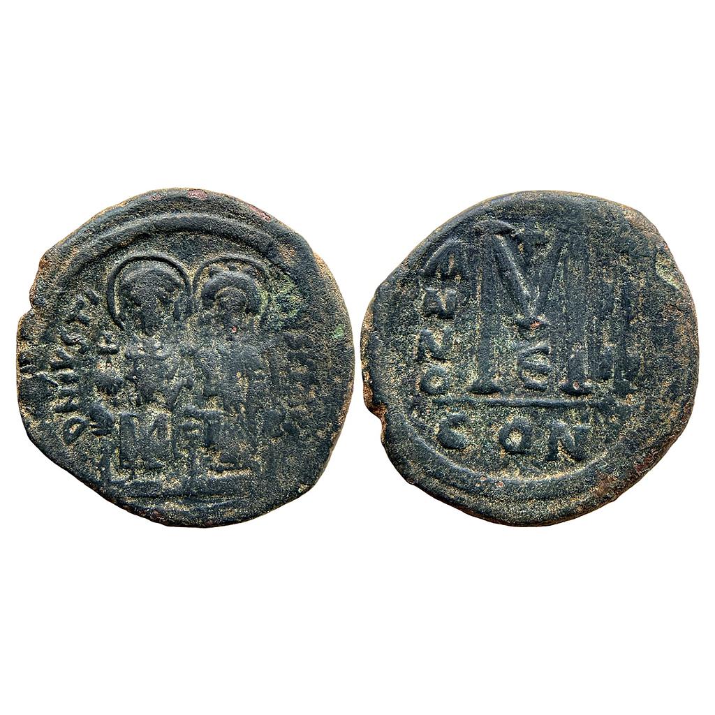 Byzantine Empire Justin II with Sophia Copper Follis