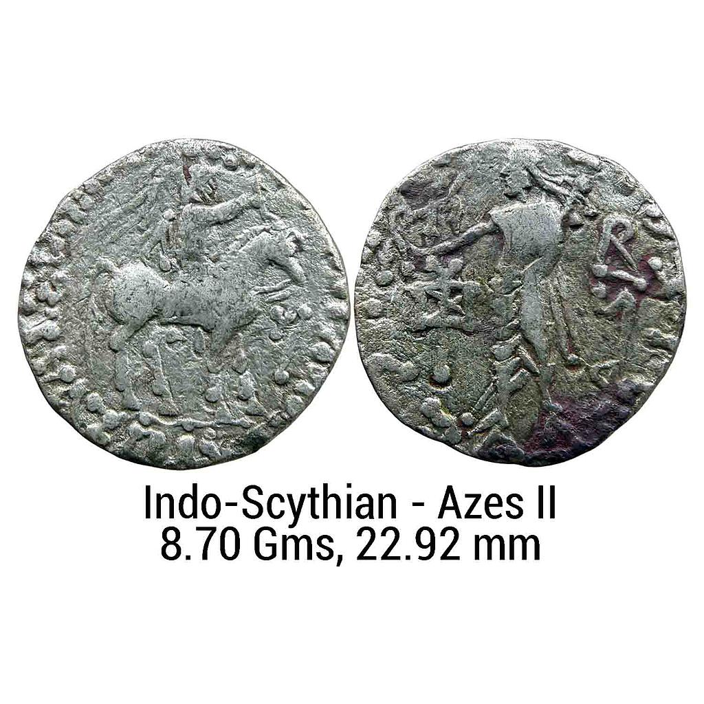Ancient Indo-Scythians Azes II Silver Tetradrachm