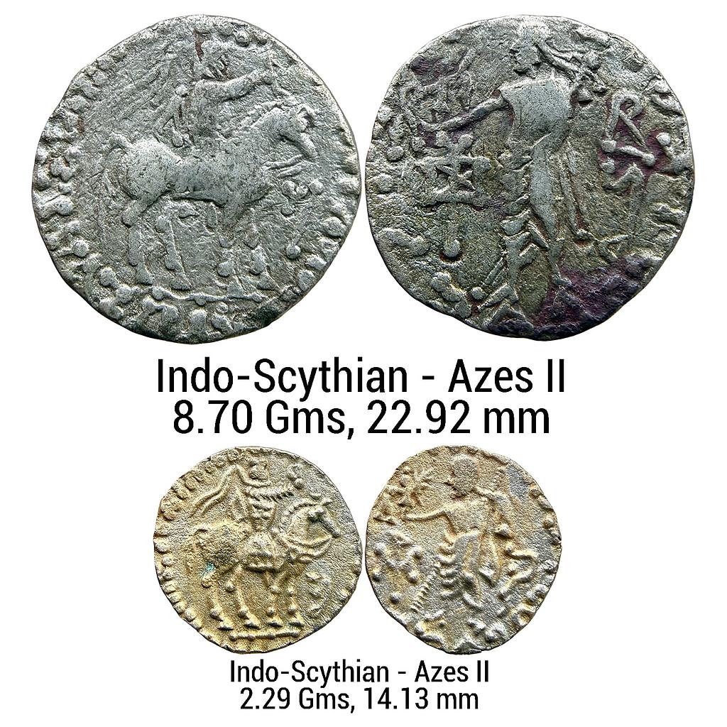 Ancient Indo-Scythians Azes II Set of 2 Coins Silver Tetradrachm Drachm