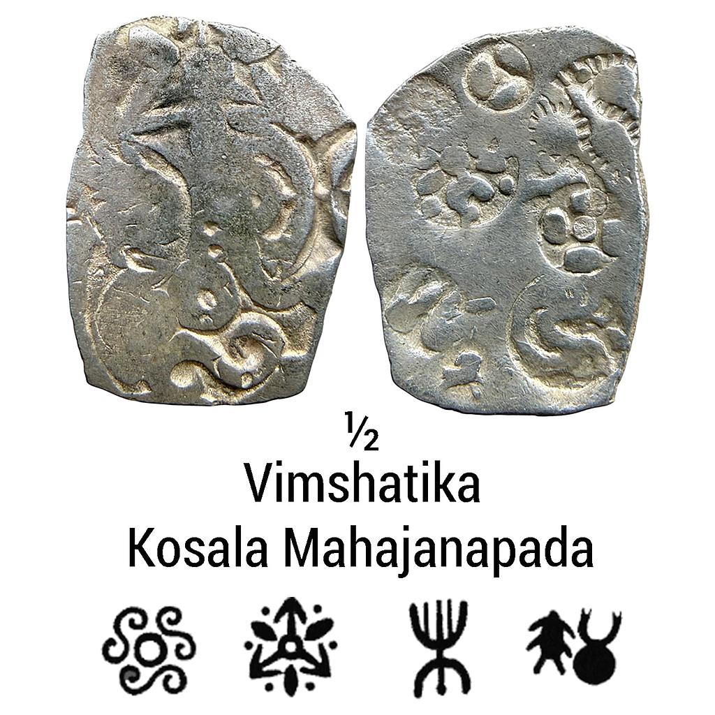 Ancient Punch Marked Coinage Kosala Mahajanapada Silver 1/2 Vimshatika
