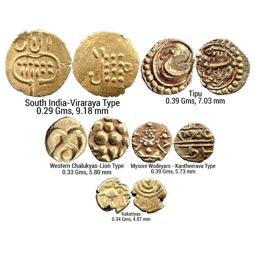 Hindu Medieval South India Set of 5 Coins Gold Fanam