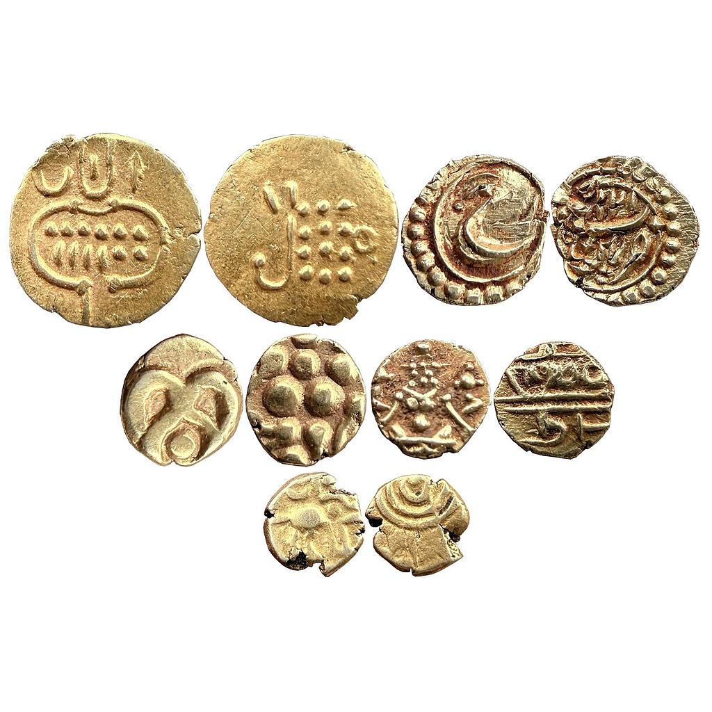 Hindu Medieval South India Set of 5 Coins Gold Fanam