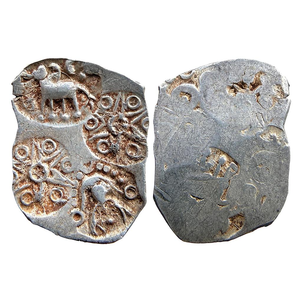 Ancient  Punch Marked Coinage Northern Vidarbha Melghat Region  Makhala Hoard type Silver 1/2 Karshapana