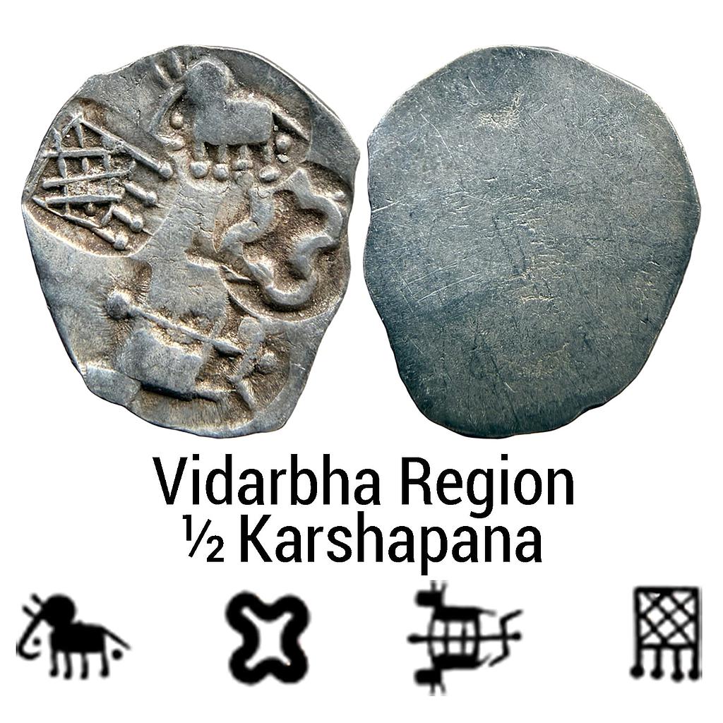 Ancient Punch Marked Coinage Vidarbha Region Adam-Pauni Hoard type Silver 1/2 Karshapana