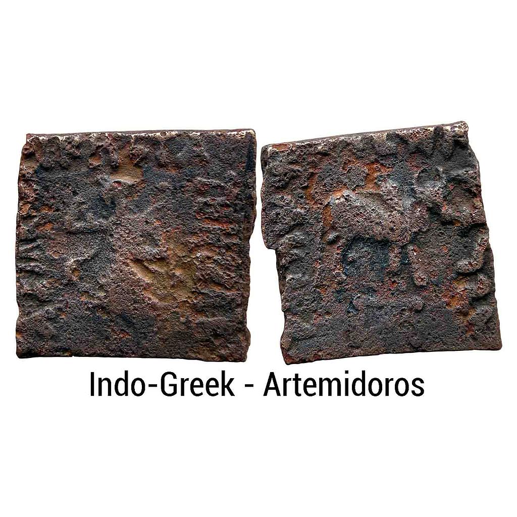 Ancient Indo-Greeks Artemidoros Bronze Hemi Obol