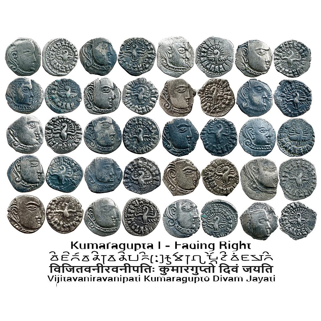 Ancient Guptas Kumaragupta I Madhyadesha type Set of 20 Coins Silver Dramma