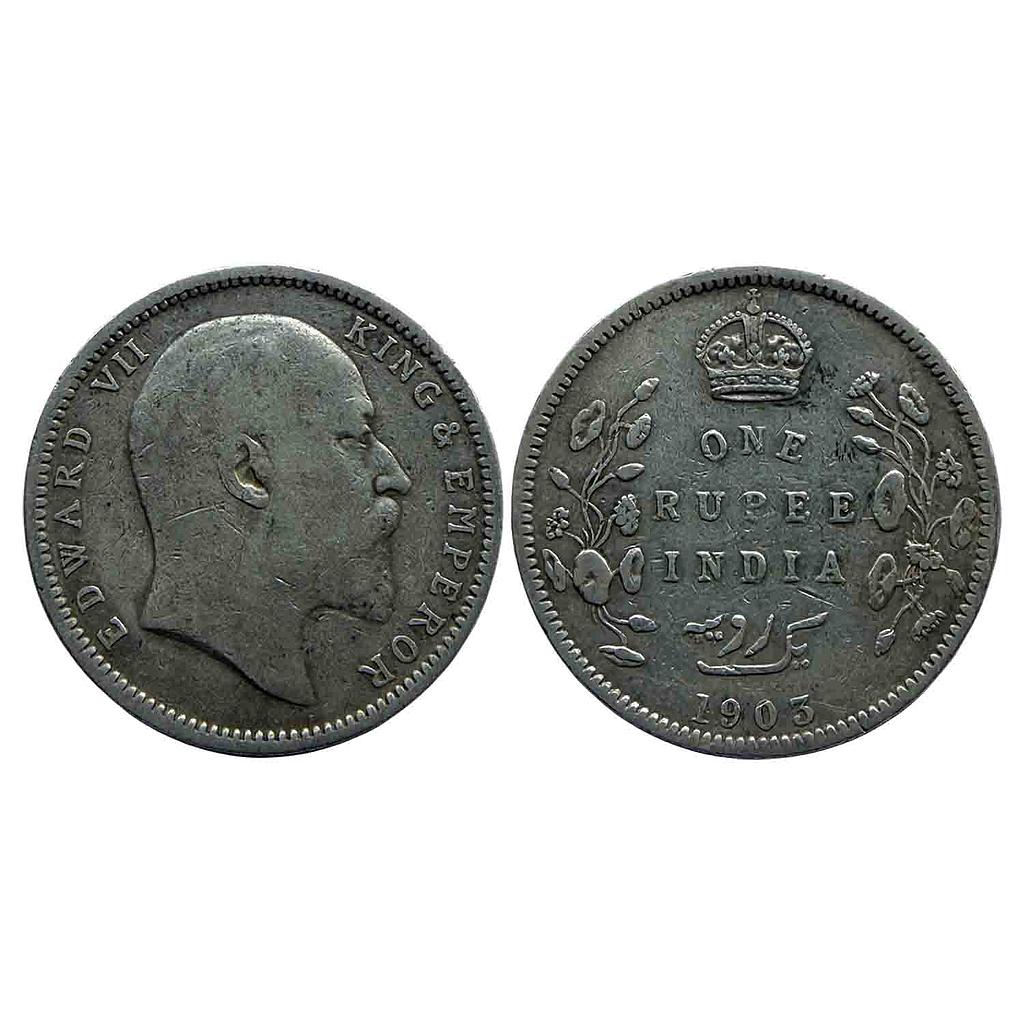 British India Edward VII 1903 AD Calcutta Mint Urdu error with 3 dots on the right instead of the normally seen 5 dots Silver Rupee